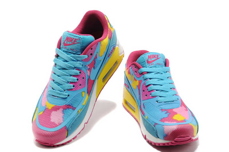 Nike Air Max 90 Chaussures Femmes Pre TAPE Bleu Rose Jaune (3)